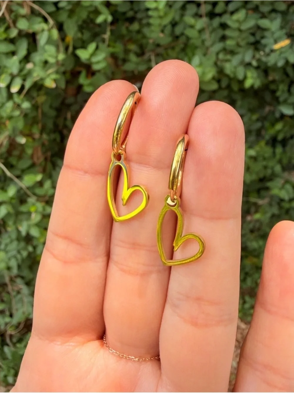 Gold Heart Hoop Drop Earrings - Stainless Steel
